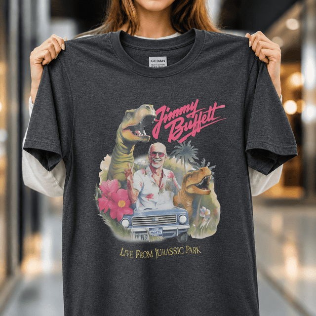 Jimmy Buffett Live from Jurassic Park Music Fan Art Rock Concert Unisex T-Shirt B229, S- 5XL