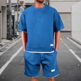thumbnail image 5 of CIENVNSTG Men Short Sets Outfits 2 Piece Tracksuit Short Sleeve T-Shirts And Shorts Pants Casual Comfy Jogging Sweatpants Set Blue 5XL, 5 of 6