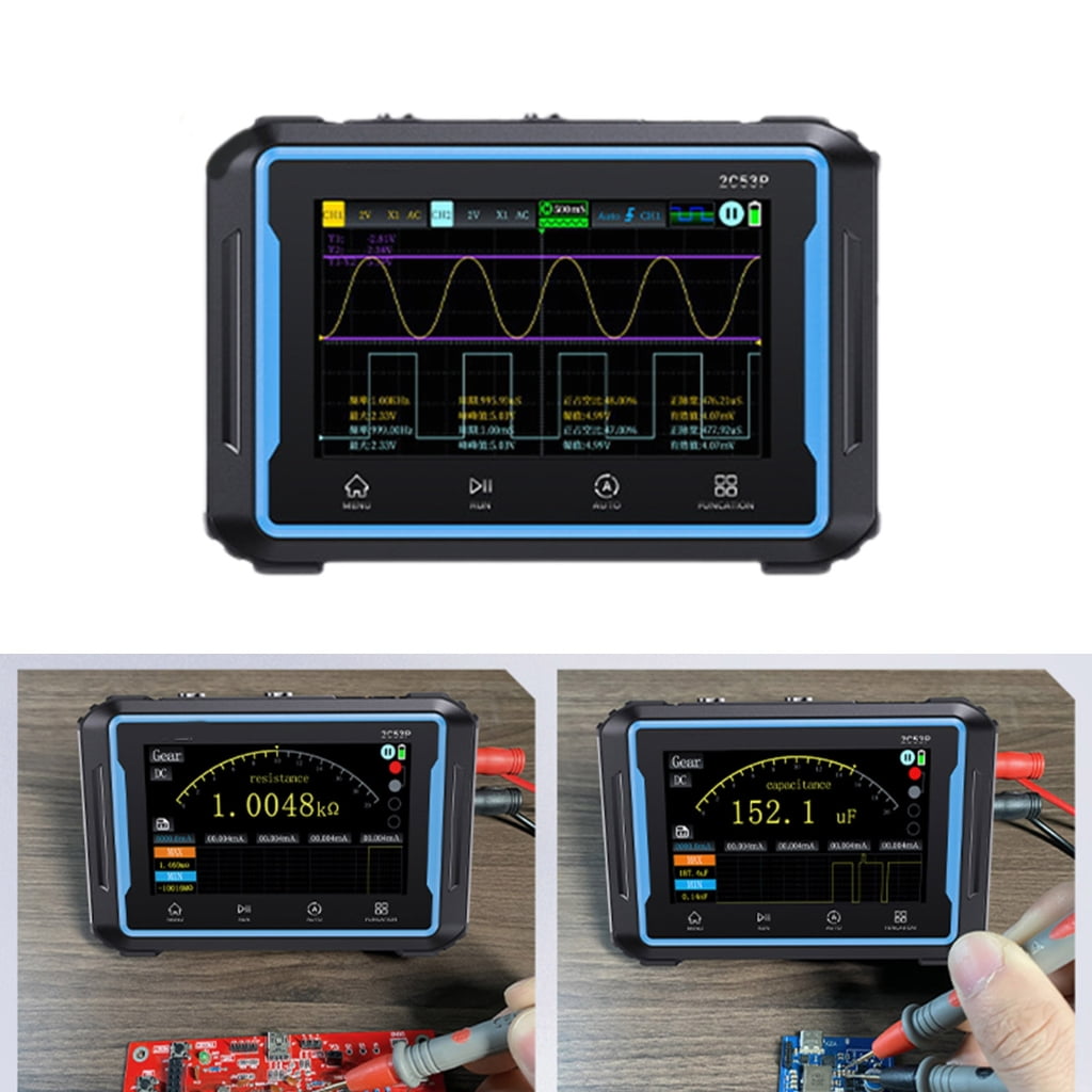 Oscilloscope 2CH Digital Oscilloscope Multiumeter 3 in 1 50MHz Bandwidth 4.3" Display Multiumeter OSC+DMM+Waveforms