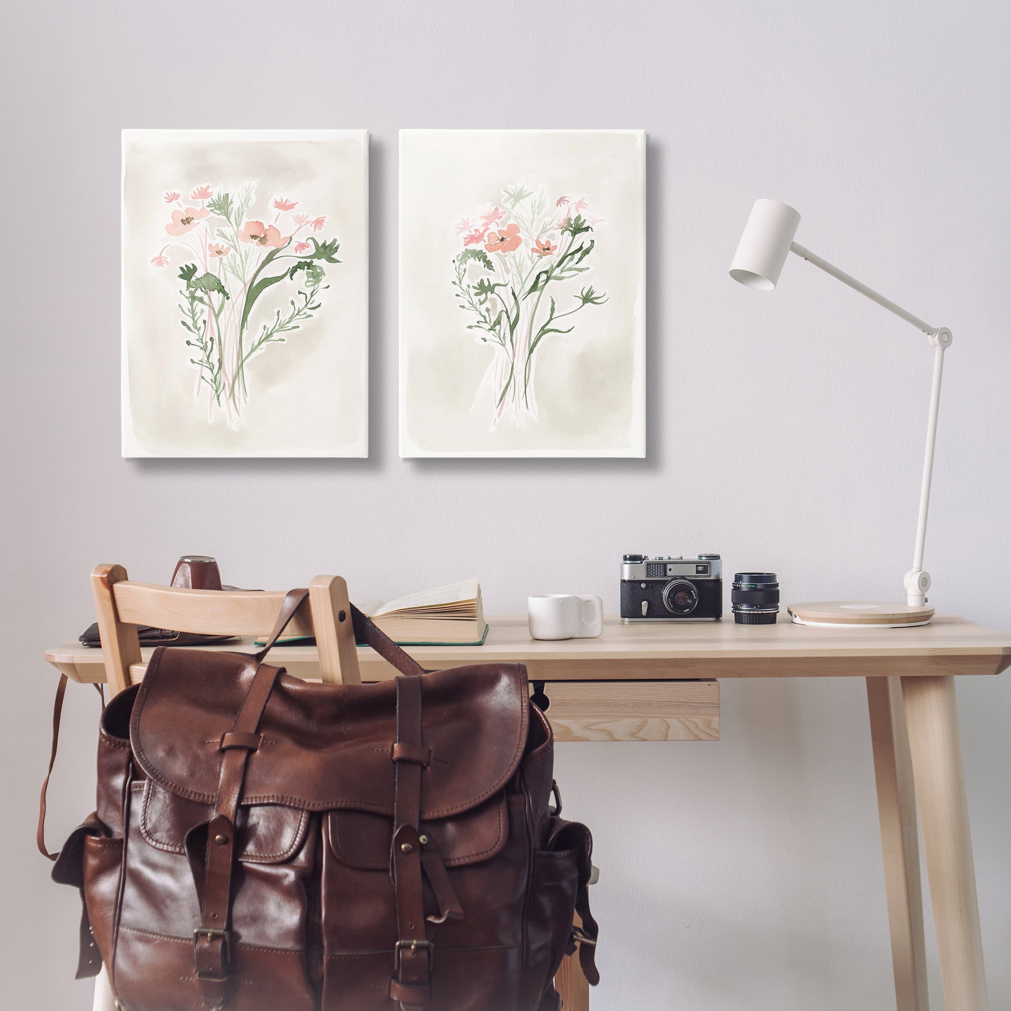 Stupell Industries Simple Watercolor Flowers Plants & Flowers Painting Wrapped Canvas Art Print Wall Art, 16 x 24, Set of 2