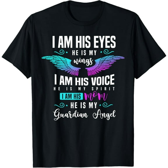 My Son Is My Guardian Angel Tee I Am His Mom, Grief T-ShirtMen and women, Black T-shirt, size: Extra large S-4XL