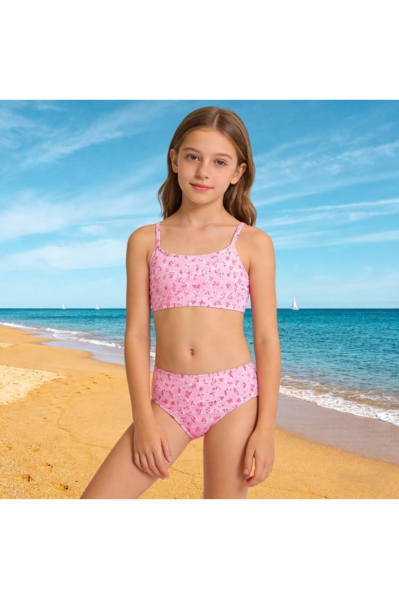 Floral Print Bikini Two Piece Swimwear Set for Teen Girls and Juniors Summer Beach Pool Outfit