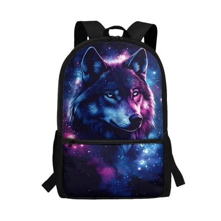 Uorisanigo Galaxy Wolf School Backpack Lightweight Kids Children School Bag for Preschool Kindergarten Elementary Boys and Girls Sports Casual Daypack - 17 Inch