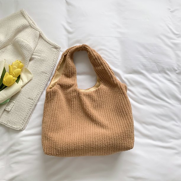 Bolsa de hombro de otoño invierno de mano grande de lana suave para mujer (marrón) Likrtyny Para Estrenar