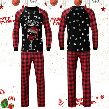 

NEGJ Daddy Pajamas For Christmas Family Matching Pajamas Cute Big Headed Deer Print Pjs Plaid Long Sleev