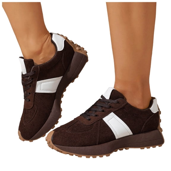 HEWUQI Women's Platform Walking Tennis Shoes Cushioned Arch Support Breathable Sneakers Non Slip Comfortable Footwear for Gym Daily Wear Brown Size 6