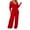 Red, variant on Women's Deep V Neck Long Sleeve Jumpsuit - High Stretch Ribbed Polyester for Casual/Outdoor Wear
