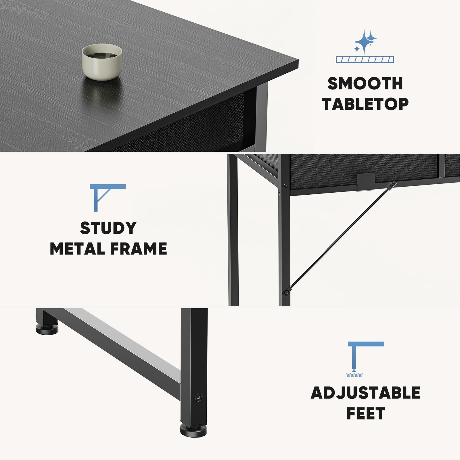 Vireonix 32IN Black Computer Desk with Drawers, Adjustable Feet & Storage for Small Spaces
