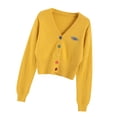 thumbnail image 4 of Camisa de punto para mujer, suelta, retro, de manga larga, con botones, suéter, abrigo de otoño, amarillo Jumpingount AP001150-02B, 4 of 7