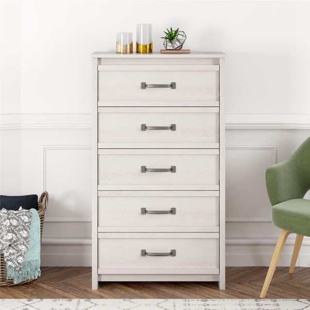 Bassinger 5 Drawer Dresser, Ivory Oak