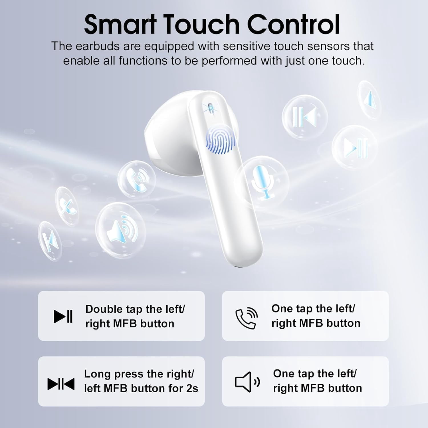 Wireless Earbuds, Bluetooth Ear Buds 5.4 Mini Hifi Stereo with 4 ENC Noise Cancelling Mics Wireless Headphones, 40H in Ear Earphones, Usb C, IP7 Waterproof Bluetooth Headphones for Sports, White