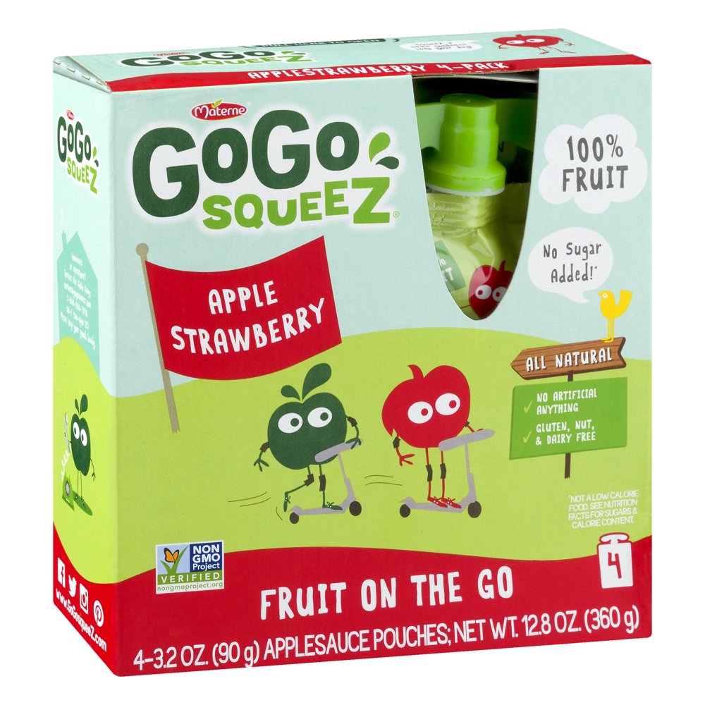 GoGo squeeZ Applesauce, Apple Strawberry, 3.2 Oz, 4 Ct