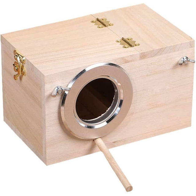 Caja nido para loros, jaula para cría de cacatúas, jaula para pájaros, incubadora de madera cálida para periquitos, tortolitos, cacatúas, pinzones, canarios (M)