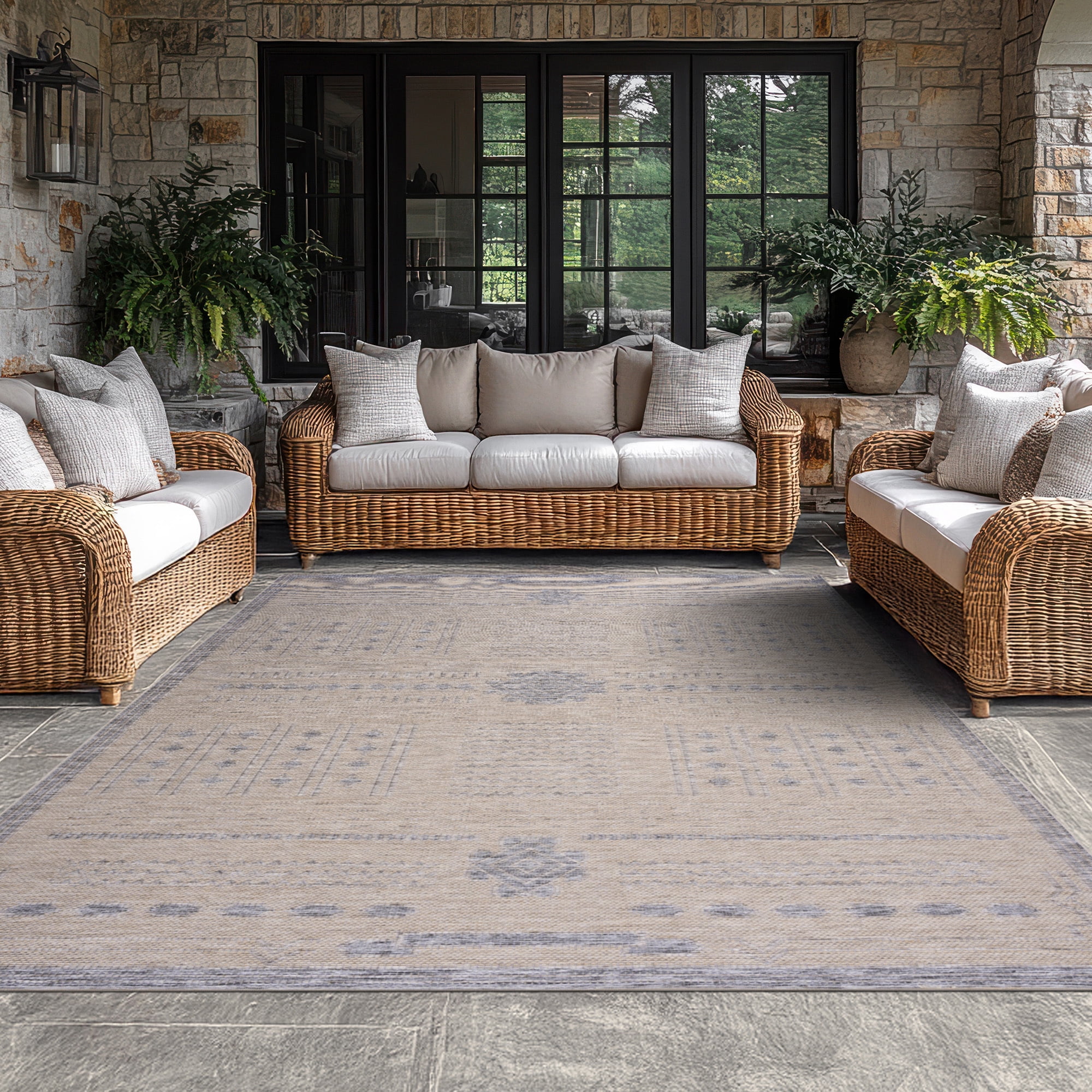 Bliss Rugs Bailey Transitional 5' x 7' Natural and Gray Indoor Outdoor Area Rug