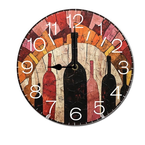 ZXCXRQFa Rustic Bottle Wood Wall Clock Silent Non-Ticking Kitchen Desk Clock Battery Operated Analog Decorative Round Clocks 10 in Garden Home Decor