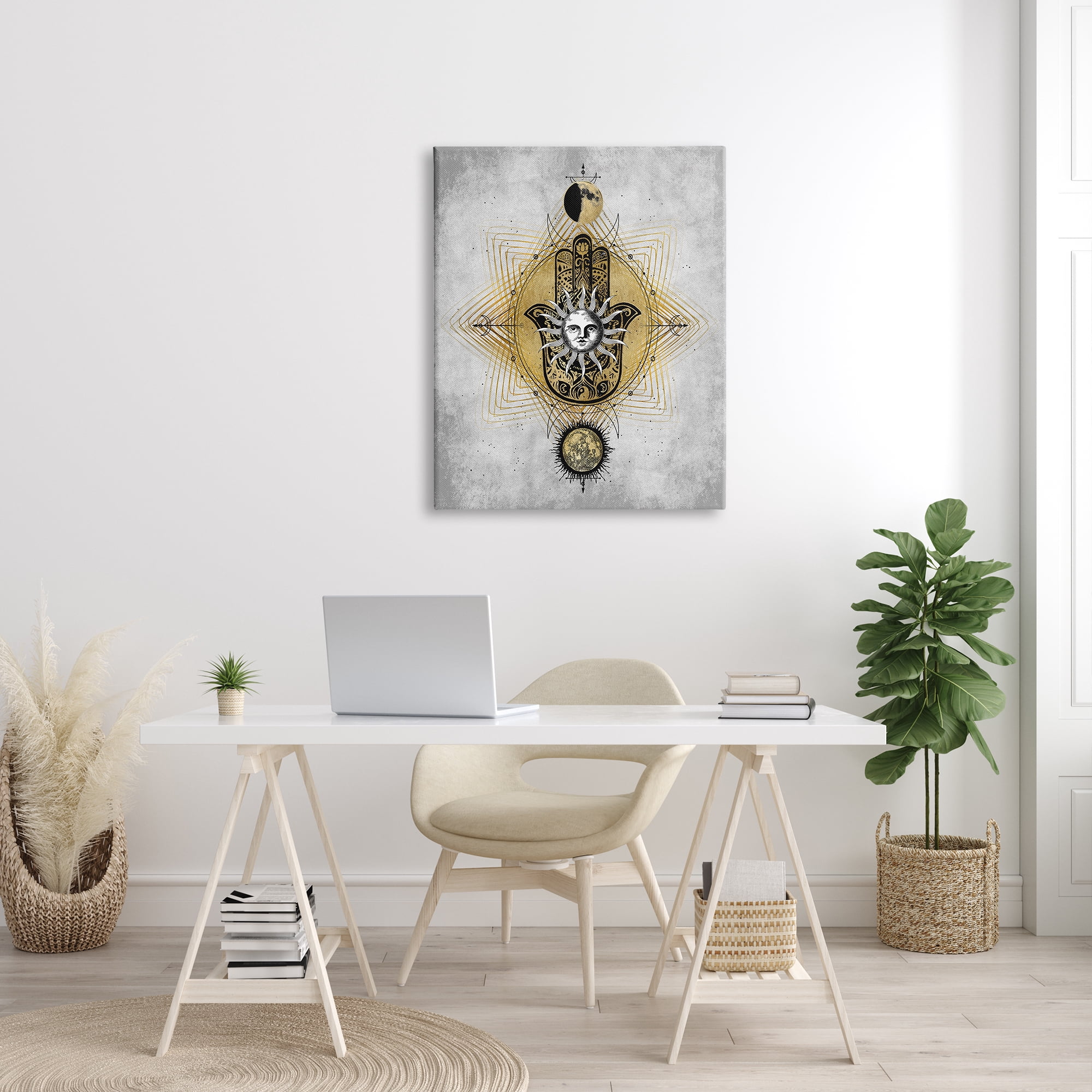 Stupell Industries Vintage Sun Patterned Hamsa Symbol Astrological Geometry, 30 x 40, Designed by Oliver Jeffries