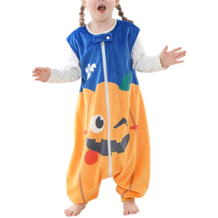 

Kid s Sleeveless Flannel Jumpsuit Cute Cartoon Printed Onesie Pajamas Zipper Closure for Daily Baggy Style Child s Home Suit L Pumpkin
