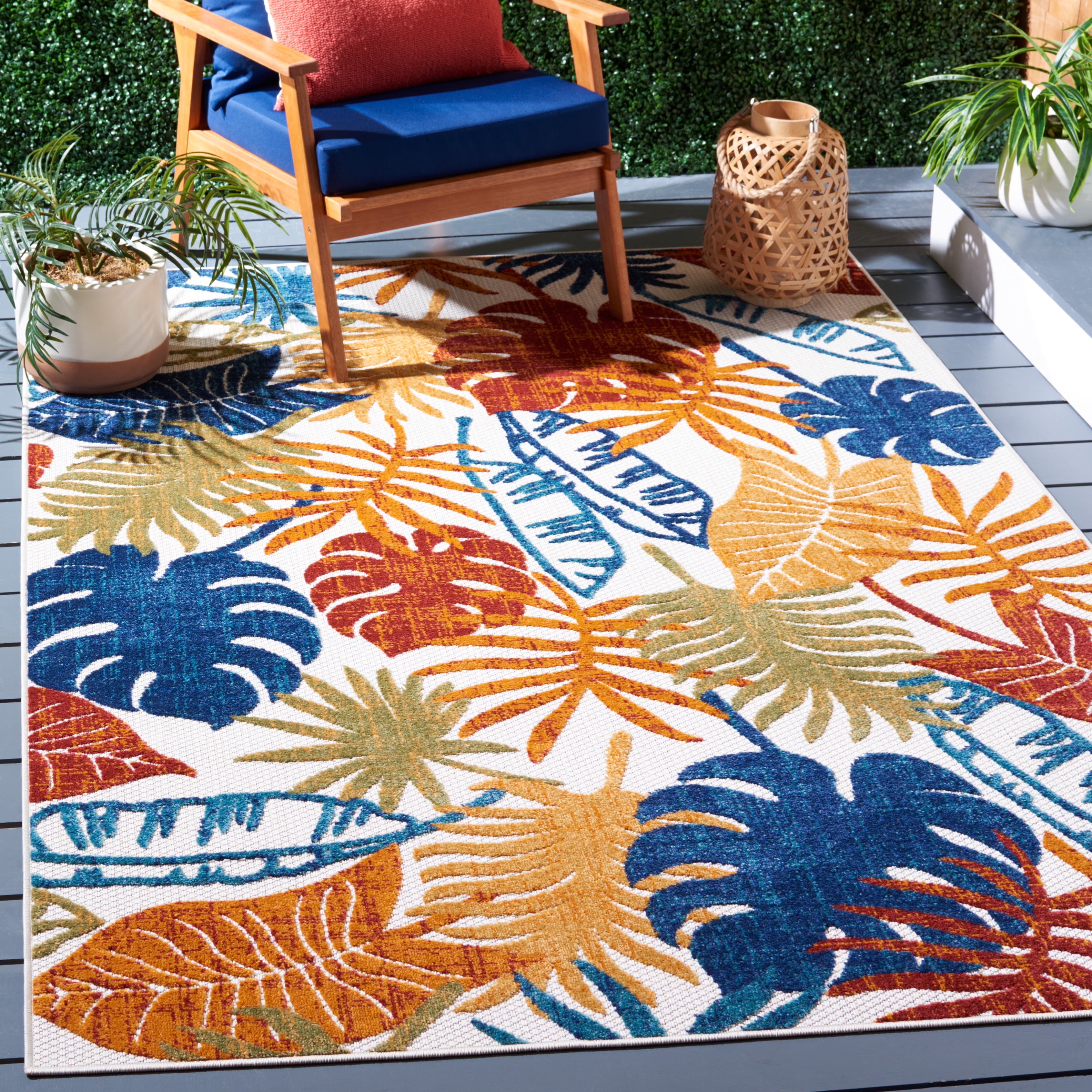 SAFAVIEH Cabana Kuzman Cream/Red 2'X8' Runner Indoor/Outdoor Area Rug Cream/Red, 5'3" x 7'6"