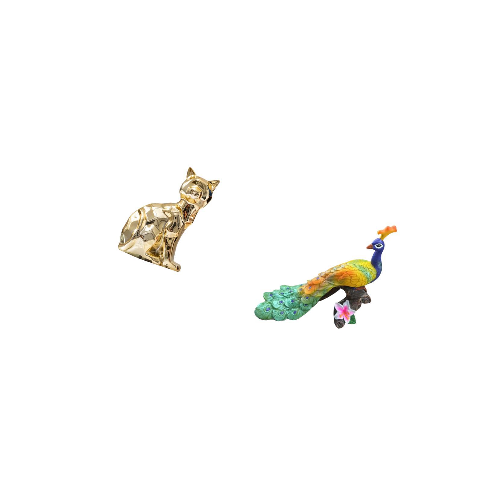 Dualoai Cat Peacock Statue Decorative Figurine Animal Sculpture Art Craft Ornament for Fireplace Garden Home Decoration Yard