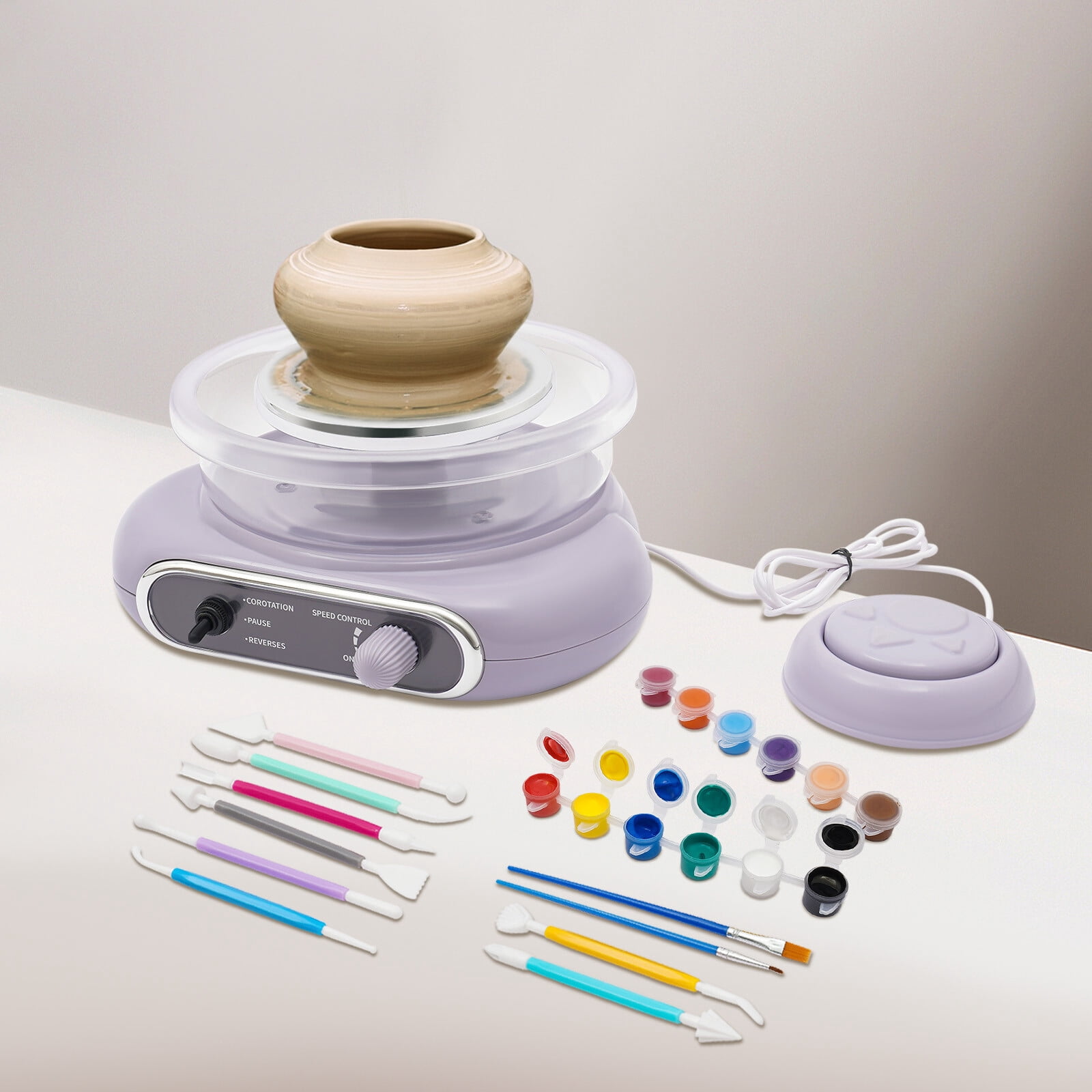 24W Electric Pottery Machine, Speed Adjustable, Mini Pottery Wheel Machine Kit for Clay Making, Taro Grey