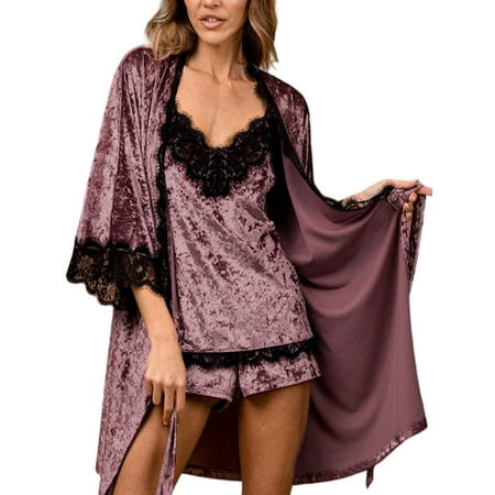 

Niuer Women Sleepwear Solid Color 3 Pieces Outfits V Neck Pajamas Sets Sleeveless Vest Lounge Set Tank Shorts Cardigan Nightwear Pink 3pcs Set L