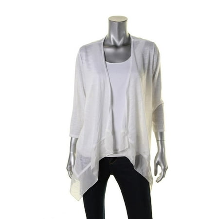 Chiffon Mix - NY Collection Womens Mixed Media Chiffon Trim Cardigan Top