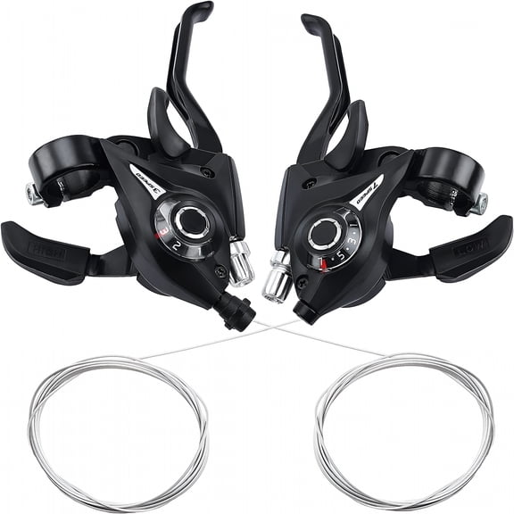 MELIVO 2Pcs Shifter 3x7 Speed Shifter Brake Lever Set 21 Speed Bike Gear Shifter and V Brake Cable for Mountain Bike, Road Bike, MTB, BMX, Fixie Gear, Cycling