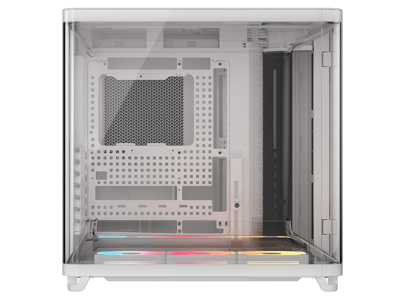 Corsair AIR 5400 LX-R RGB iCUE LINK Triple Chamber Mid-Tower PC Case-White with 3x iCUE LINK LX-R RGB 120mm reverse-rotor fans and System Hub Pre-Installed, BTF Back Plug Motherboard Design