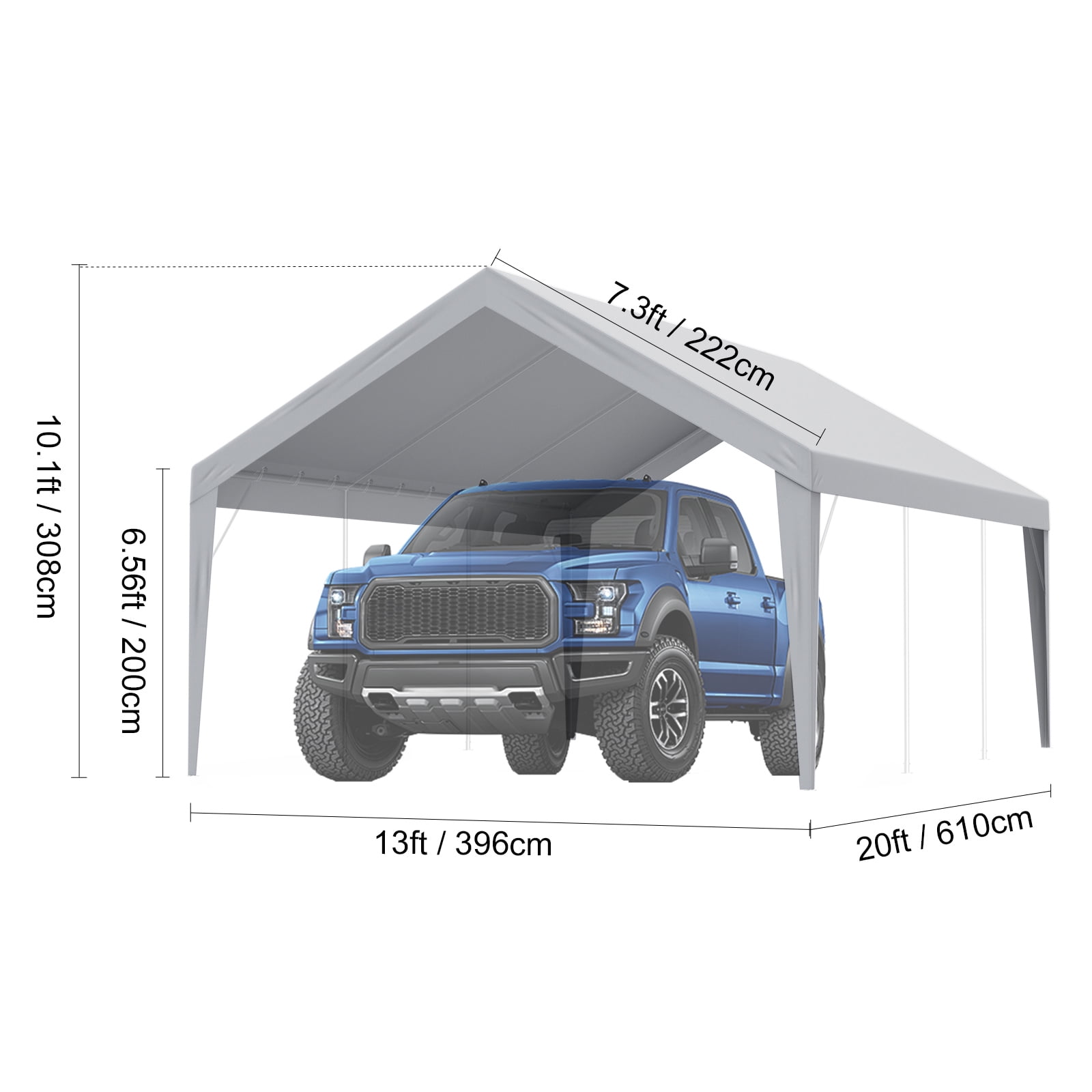 KFFKFF 13 x 20 Feet Carport Replacement Canopy Car Parking Tent Cover Gray