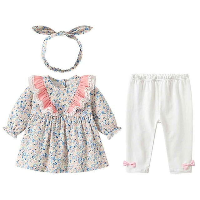 1 precioso conjunto floral de primavera y otoño, falda, diadema, ropa de manga larga