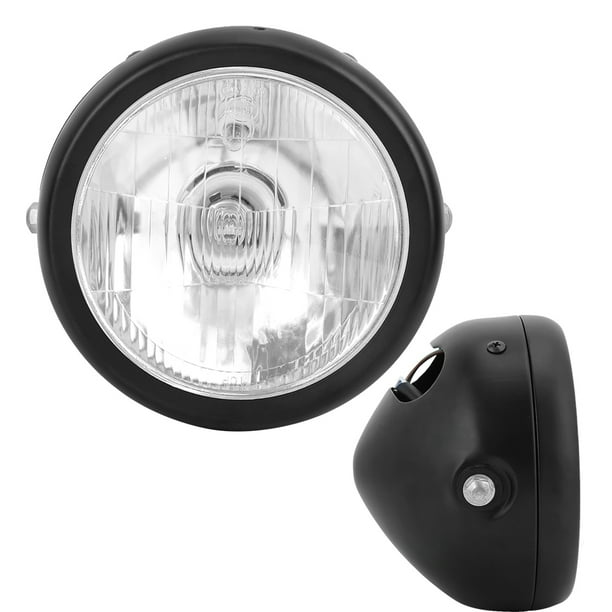 Faro delantero de motocicleta, faro de motocicleta con carcasa de aleación negra retro, faro de motocicleta universal, diseño personalizado