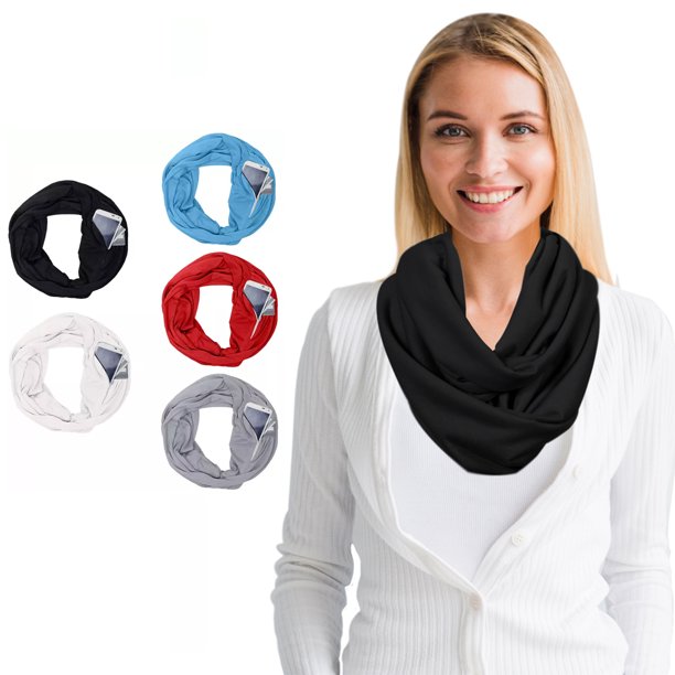 Women Lightweight Infinity Scarf With Pocket Loop ZipperOLDSKU