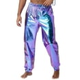 thumbnail image 3 of Sxiwei Mens Shiny Metallic Jogger Pants Holographic Rave Disco Dance Harem Pants Boho Arab Trousers Blue M, 3 of 6