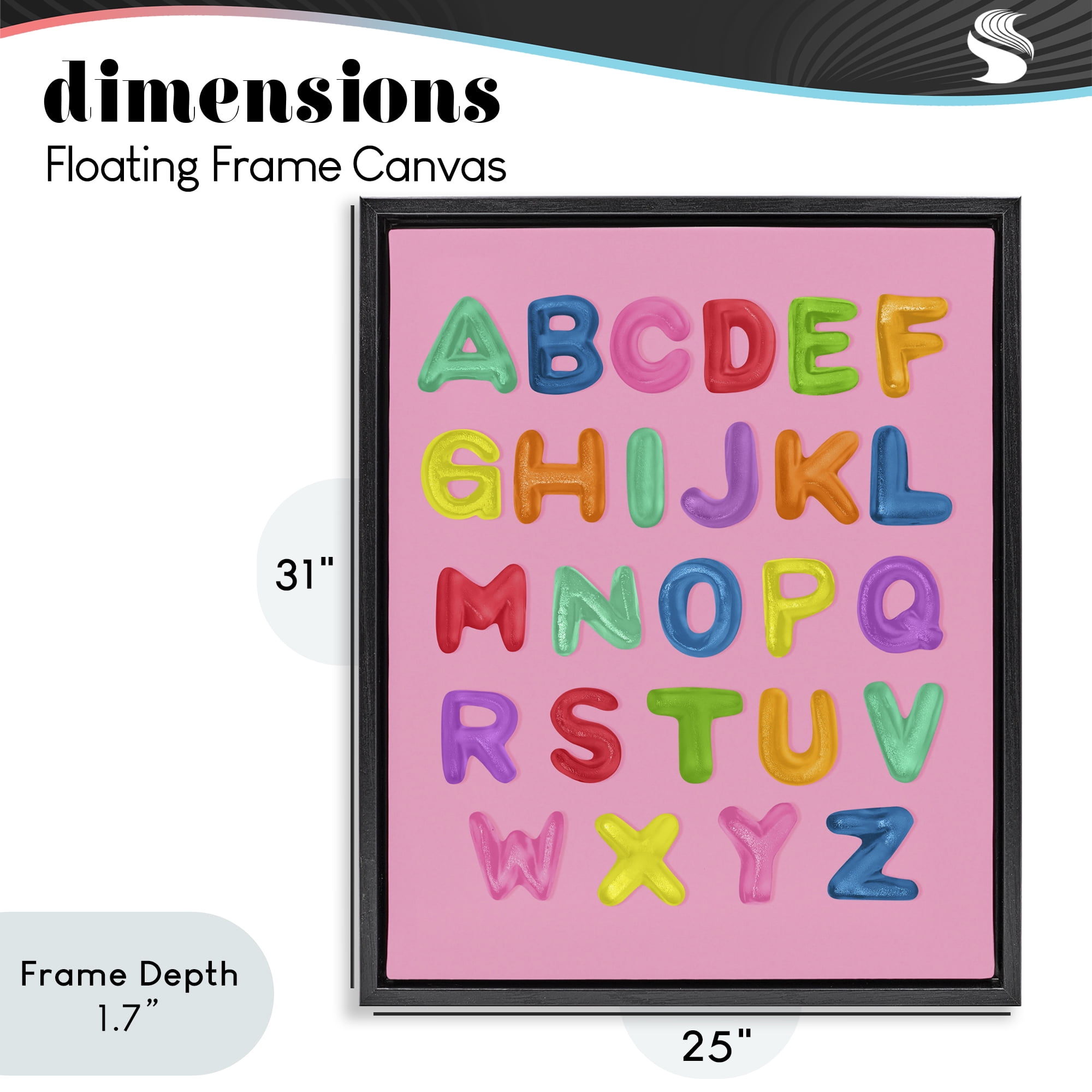 Stupell Industries Gummy Alphabet over Pink Black Framed Floater Canvas Wall Art, design by LISH Creative