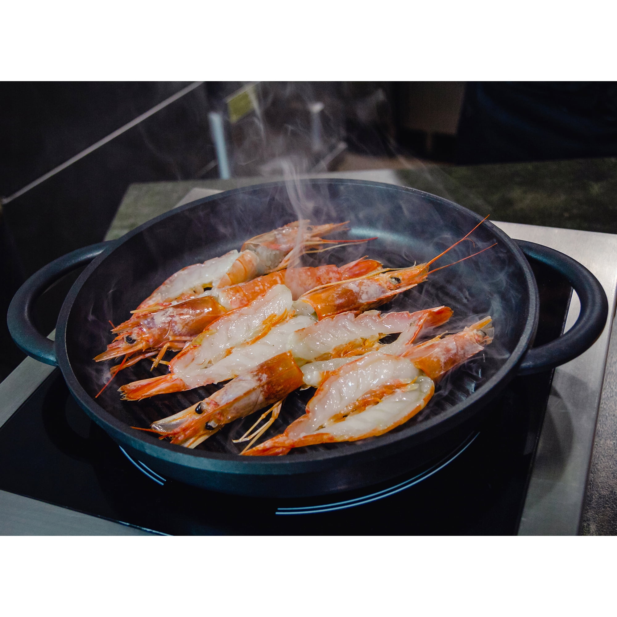 The Whatever Pan - Cast Aluminium Griddle Pan with Glass Lid  10.6  Diameter, Induction Compatible, Non-Stick 