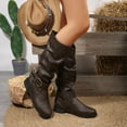 thumbnail image 4 of Taylonsss Women's Fashionable Slouchy Knee Boots with Metallic Buckle and Low Blocks Heel for Winter Comfortable Faux Leather Round Toe Boots with Flexible Fit for Casual Wear, 4 of 8