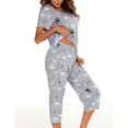 thumbnail image 2 of HAHDAXIA Womens Pajama Set Cotton Capri Pant Pyjama Short Sleeve Sleepwear Summer Pjs, 2 of 6