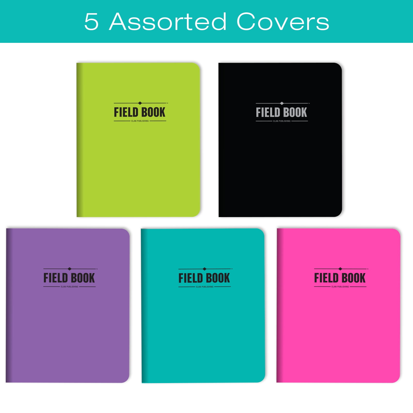 Elan Publishing Company Field Notebook/Journal - 8"x10" - Assorted Colors - Lined - Pack of 5 - ELAN-810-003H