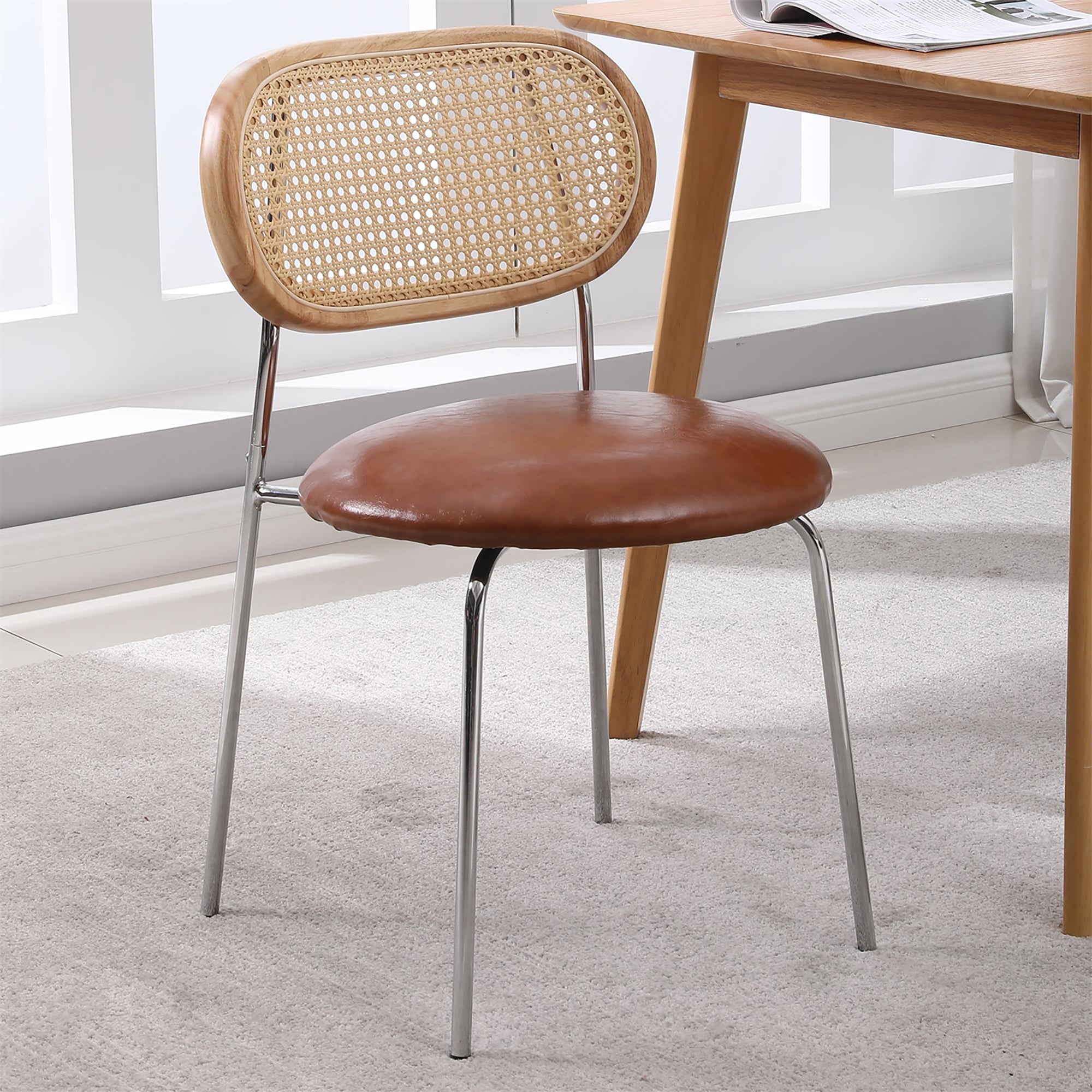 Kadyn Dining Chair Set of 2, Upholstered Kitchen Chairs with Rattan Backrest for Living Room, Brown Kadyn Dining Chair Set of 2, Upholstered Kitchen Chairs with Rattan Backrest for Living Room, Brown