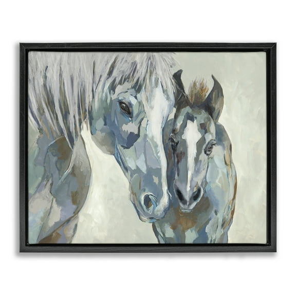 Stupell Industries Grey Horse & Foal Animals Painting Black Floater Framed Canvas Art Print Wall Art, 21 x 17