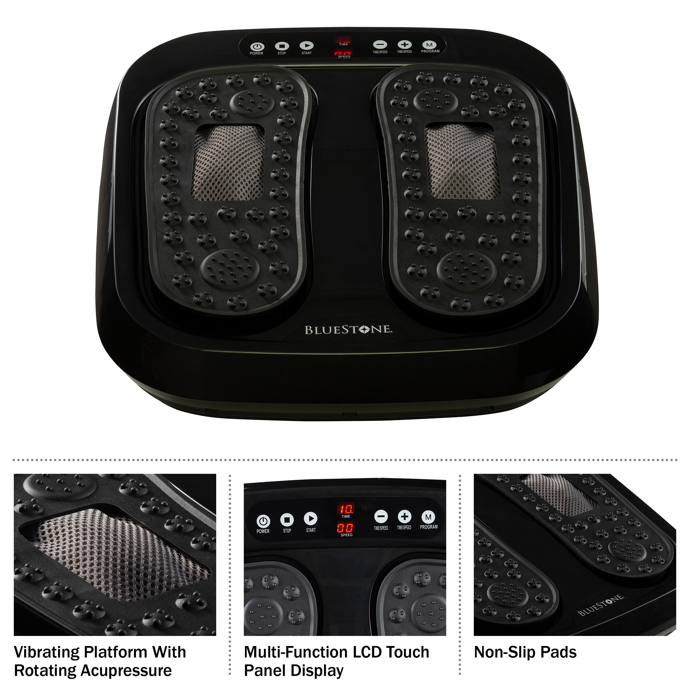 Foot Massager ? Vibrating Platform with Rotating Acupressure for Feet and Legs with Remote Control Included by Bluestone (Black)