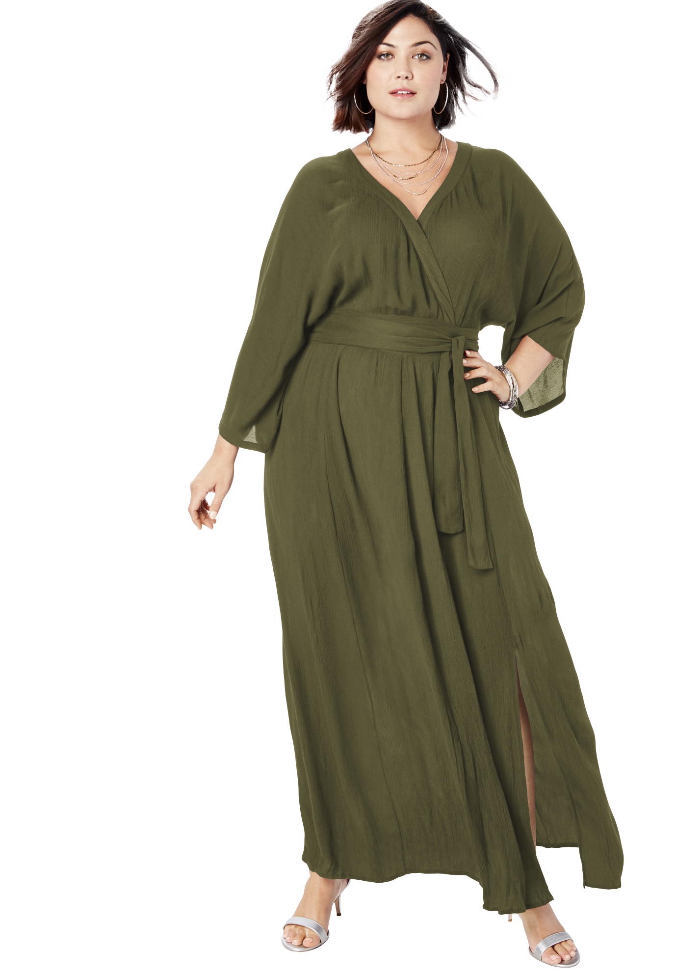 Roaman's - Roaman's Women's Plus Size Crinkle Belted Maxi Dress ...