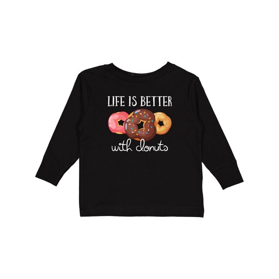 Inktastic Life is Better with Donuts Boys or Girls Long Sleeve Toddler T-Shirt