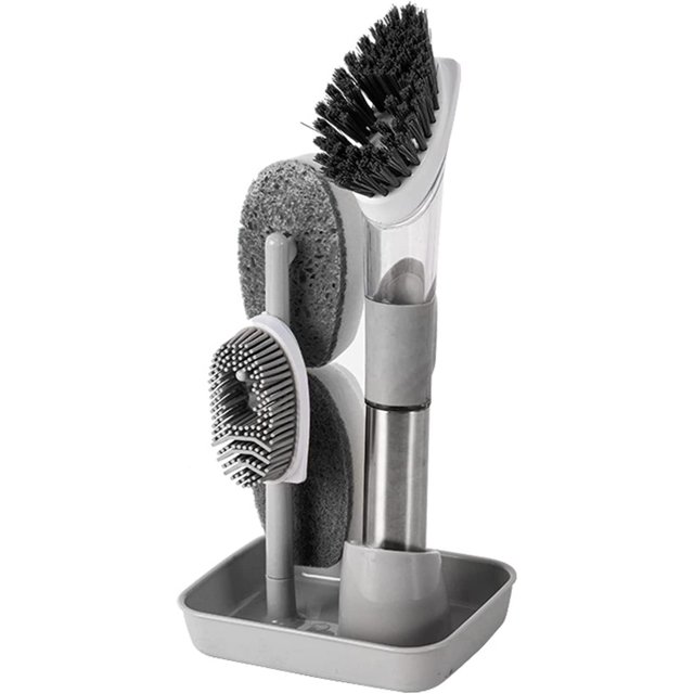 cepillo para platos con depósito, cepillo para platos con mango dispensador de jabón y estante, cepillos de esponja 4 en 1 y cerdas de cocina para lavar platos, limpieza (gris) esquí esquí Gafas de esquí