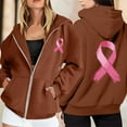 thumbnail image 2 of Arlun Womens Zipper Up Hoodies Sweatshirts Cancer Awareness Month Long Sleeve Hooded Tops Casual Loose Fit Comfortable Fall Winter Jackets Brown M, 2 of 6