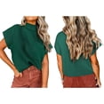 thumbnail image 2 of Women'S Solid Sleeveless Vest Mock Neck Cap Sleeve Knitwear Sweater Tops Green L, 2 of 6