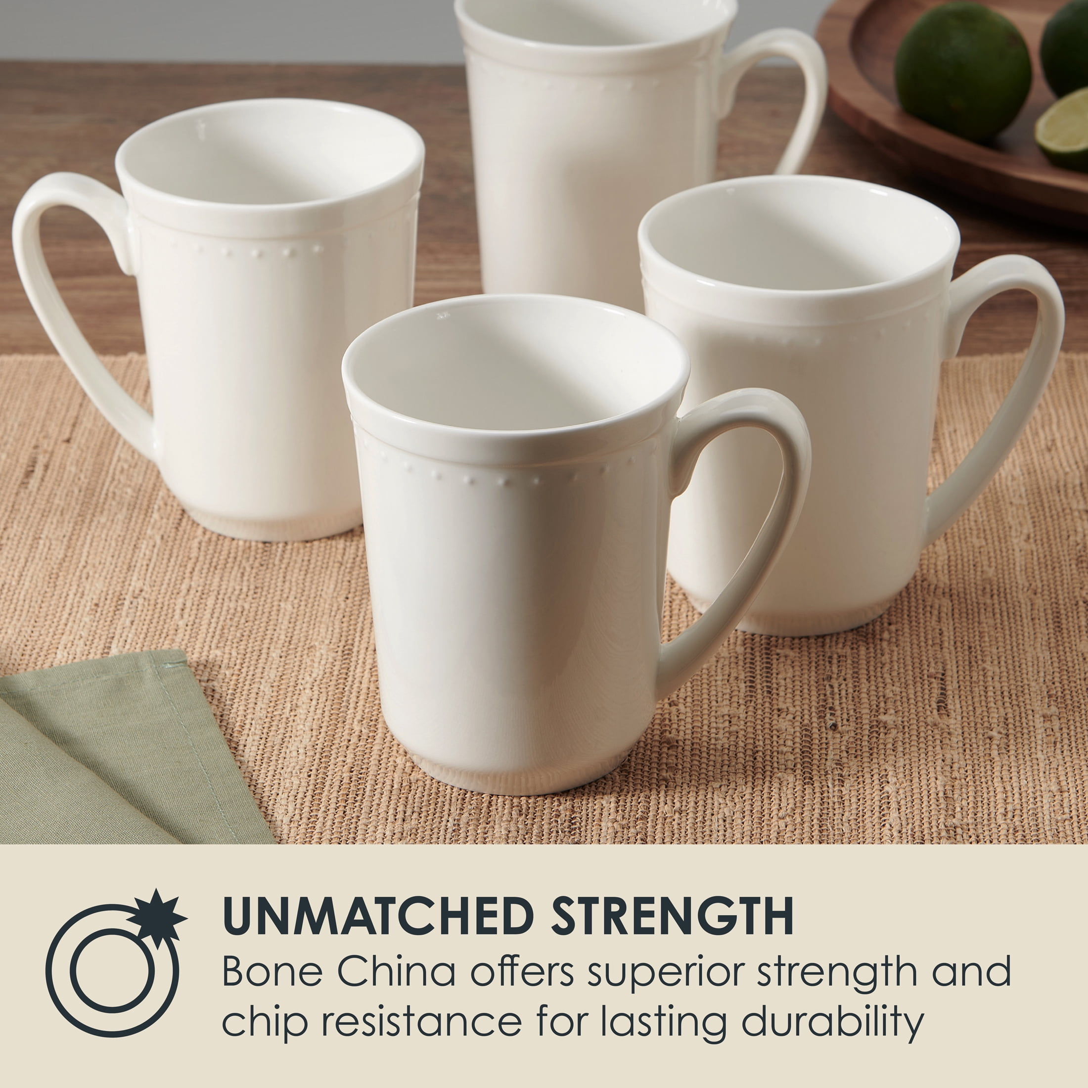 Fitz and Floyd Nevaeh 16.5 oz White Classic Bead Bone China Mugs (Set of 4)