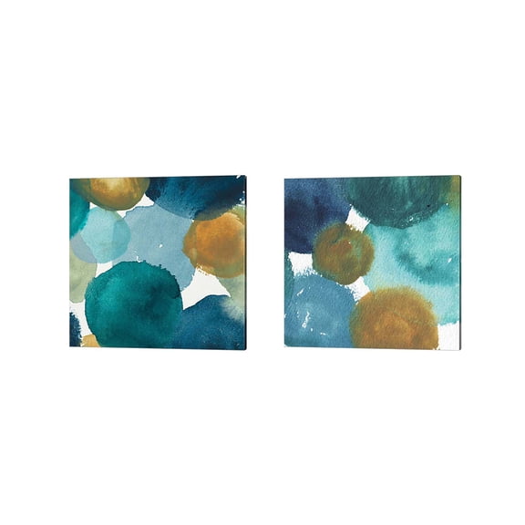 Great Art Now Teal Watermarks Square by Elizabeth Medley 2 Piece Canvas Art Set Each 14"W x 14"H