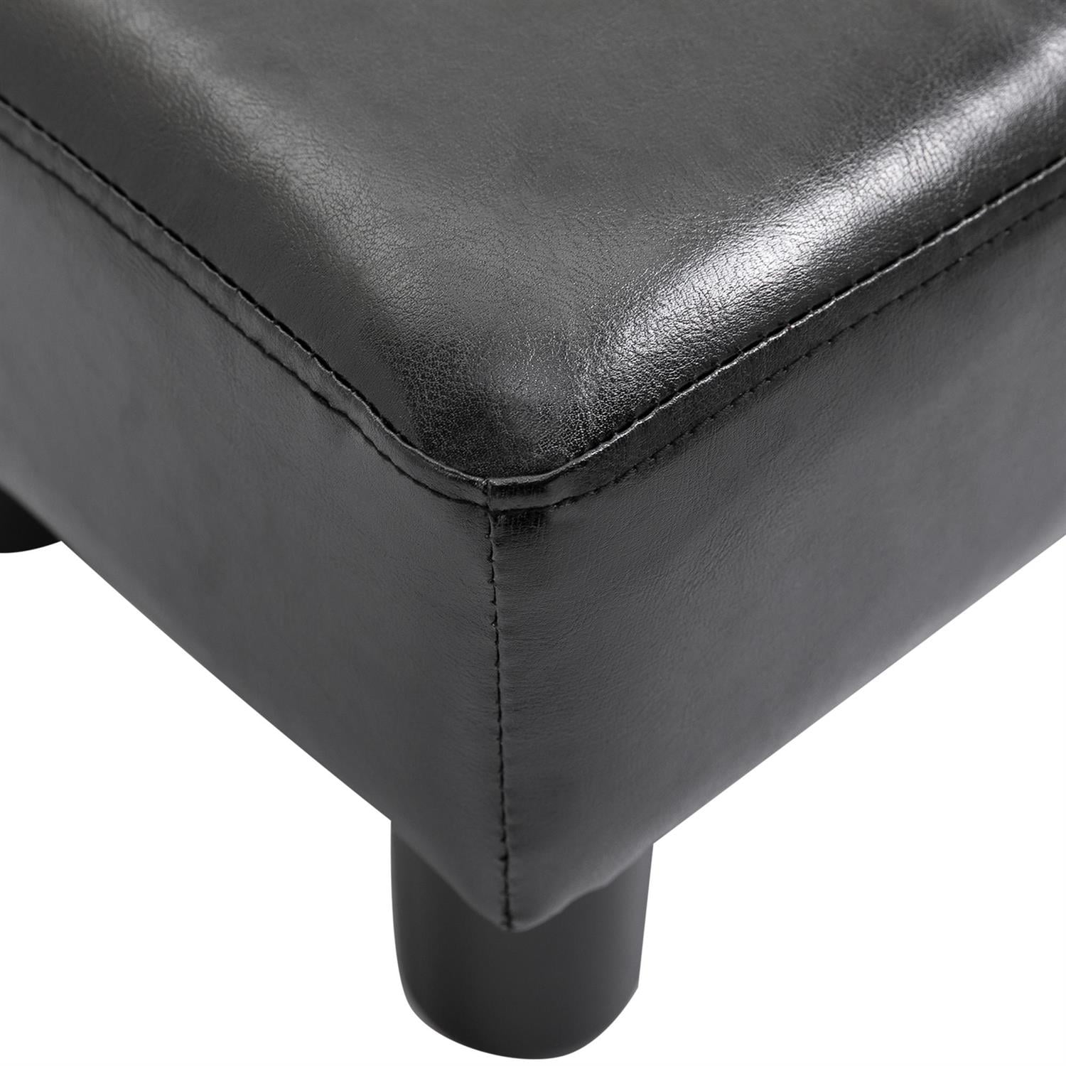 Demi Bonn 15" Foot Rest Ottoman, Compact Stool with Faux Leather & Padded Foam, Comfy Stool with Plastic Legs, Black