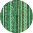 thumbnail image 1 of Ahgly Company Machine Washable Indoor Round Abstract Turquoise Blue Modern Area Rugs, 5' Round, 1 of 4